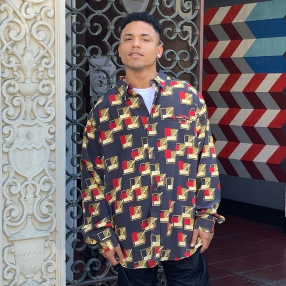 Men's Pelle Pelle All Over Dk GreyRedYellow Squared Button Down